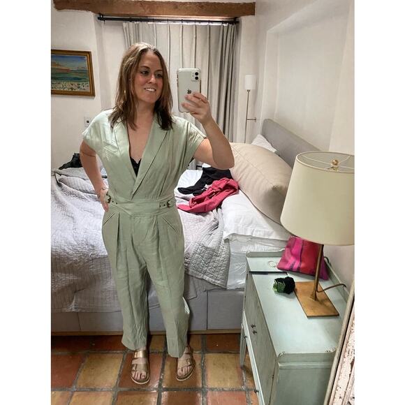 LAUREN RALPH LAUREN Green Linen Blend Notched Lapels Utility Jumpsuit size 8 - Picture 15 of 15